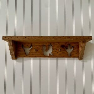Vintage Wooden Rustic Wall Shelf with Western Motifs